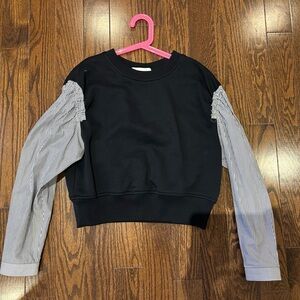 3.1 Phillip Lim Black Sweatshirt with Striped Shirt-Sleeves